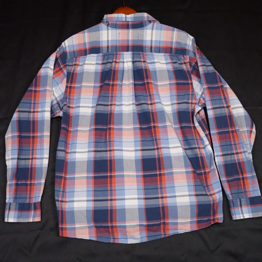 The North Face Button Down Shirt Mens XL Blue Orange Plaid Outdoor Cotton Blend